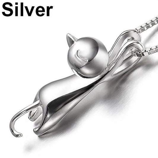 Women 925 Sterling Silver Chain Cat Pendant Necklace Jewelry Charm,Silver
