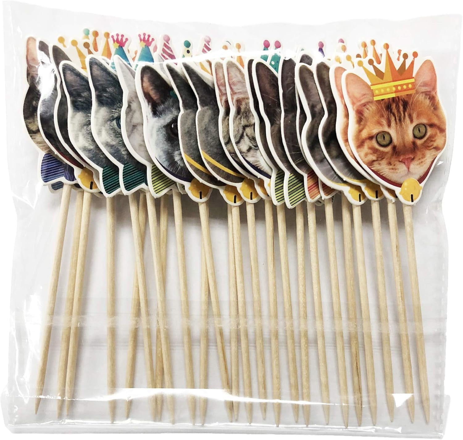 24PCS Cat Cupcake Toppers, Cats Face Cake Toppers, Kitten Pet Theme Decorations Stick Toothpicks Supplies for Party Baby Shower