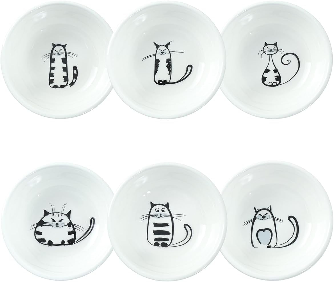 Super Cute Cat Ceramic Sauce Dish/Seasoning Bowl/Sushi Soy Dipping Bowl/Appetizer Plates/Serving Dish for Kitchen Home (Set of 6)