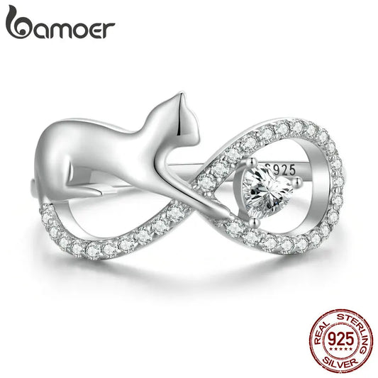 925 Sterling Silver Cute Cat Finger Ring Infinite Symbol Ring for Women Birthday Gift Pave Setting CZ Fine Jewelry SCR918
