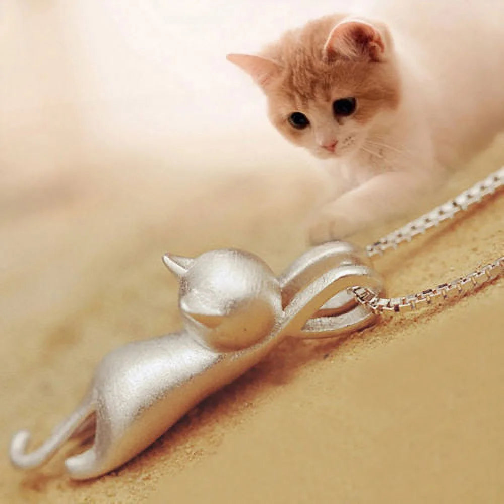 Women 925 Sterling Silver Chain Cat Pendant Necklace Jewelry Charm,Silver