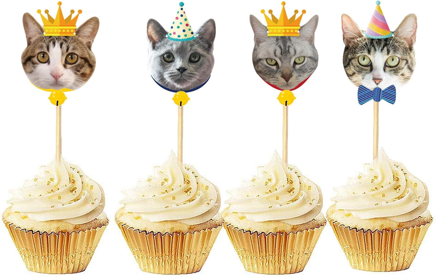 24PCS Cat Cupcake Toppers, Cats Face Cake Toppers, Kitten Pet Theme Decorations Stick Toothpicks Supplies for Party Baby Shower