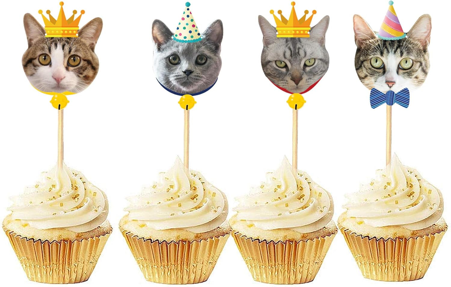 24PCS Cat Cupcake Toppers, Cats Face Cake Toppers, Kitten Pet Theme Decorations Stick Toothpicks Supplies for Party Baby Shower