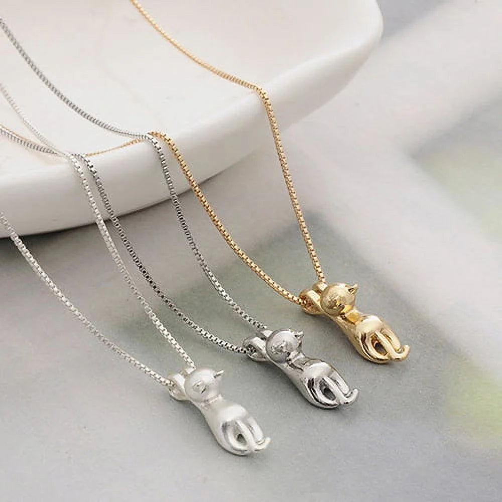 Women 925 Sterling Silver Chain Cat Pendant Necklace Jewelry Charm,Silver