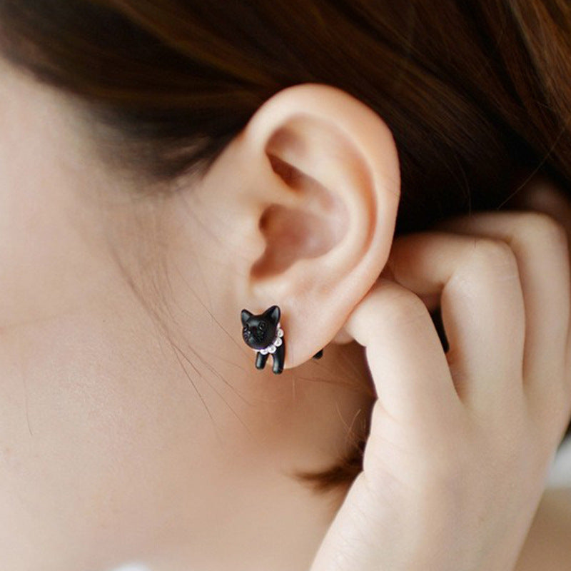 Three-Dimensional Pearl Animal Leopard Cat Piercing Ear Stud