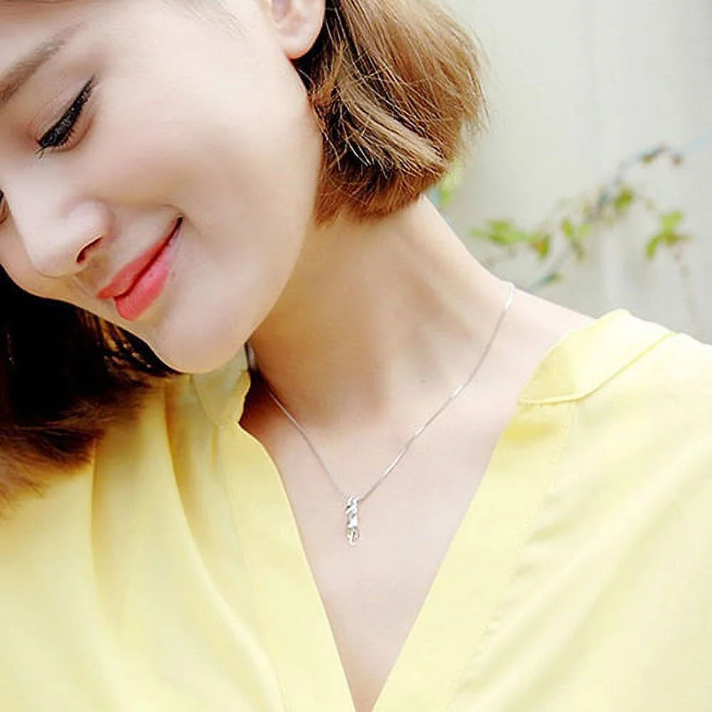 Women 925 Sterling Silver Chain Cat Pendant Necklace Jewelry Charm,Silver