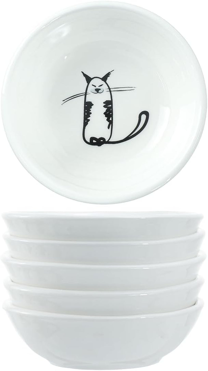 Super Cute Cat Ceramic Sauce Dish/Seasoning Bowl/Sushi Soy Dipping Bowl/Appetizer Plates/Serving Dish for Kitchen Home (Set of 6)