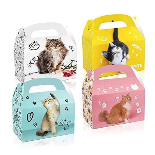 12PCS Cat Gift Bags Kitten Paper Goodie Candy Treat Bags for Kids Birthday Pet Adoption Cat Theme Party Decoration Supplies Favors Kitten Themed Goodie Bags