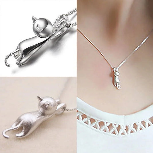 Women 925 Sterling Silver Chain Cat Pendant Necklace Jewelry Charm,Silver