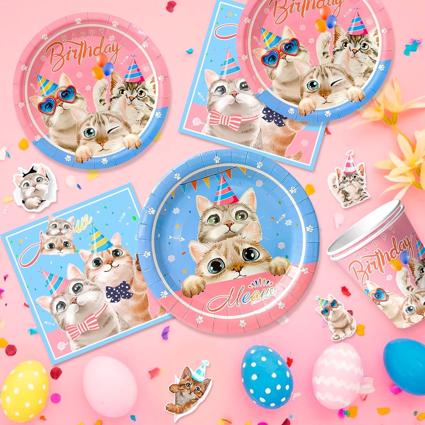 Cat Birthday Party Supplies,178Pcs Cat Party Decorations&Tableware Set-Kitten Birthday Party Decorations Balloons Banner&Cat Party Plates Cups Napkins Tablecloth Etc Cat Themed Birthday Party Supply